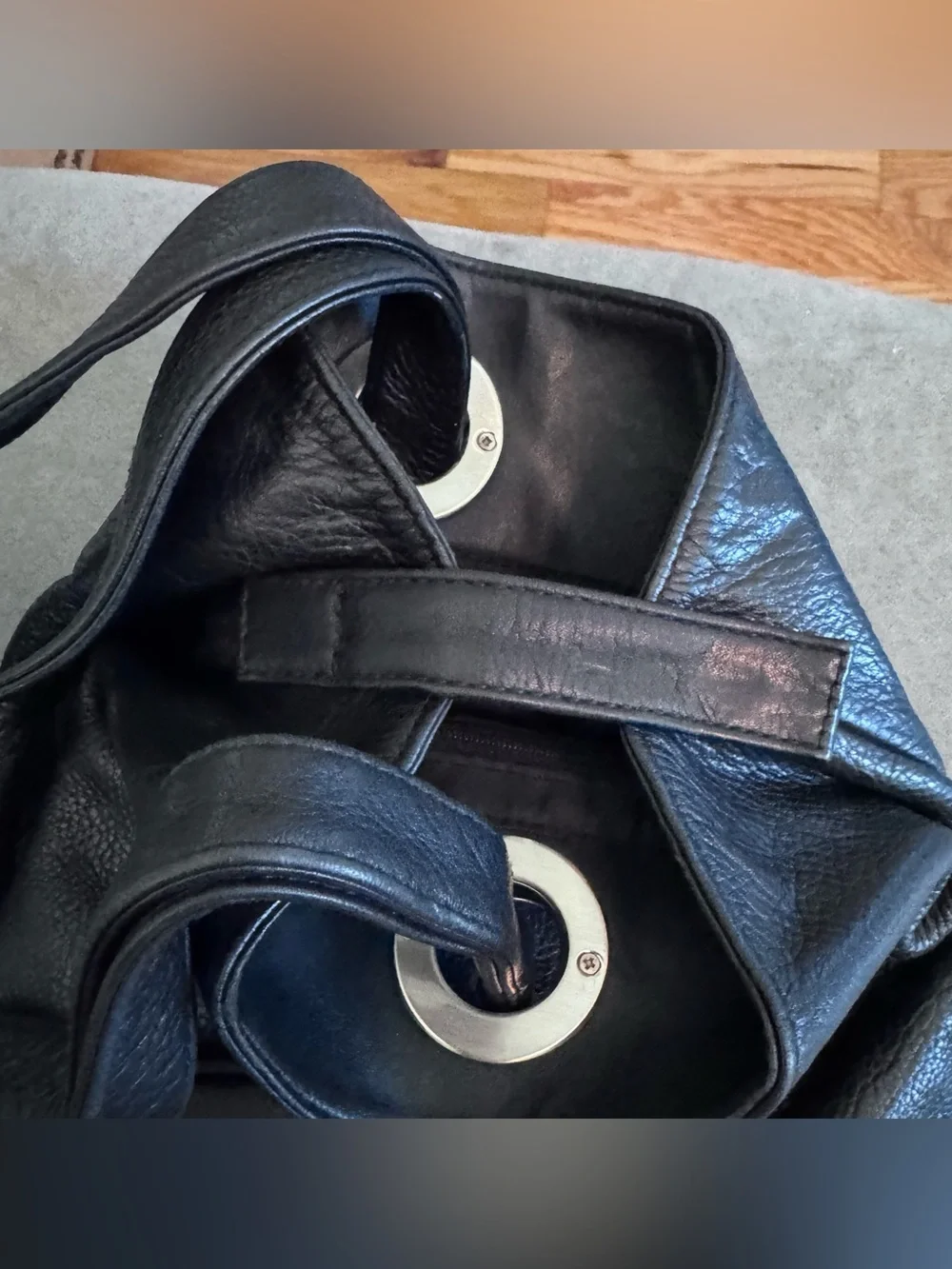 G.H. Bass & Co. Black Leather Shoulder - Backpack Bag with Silver Accent